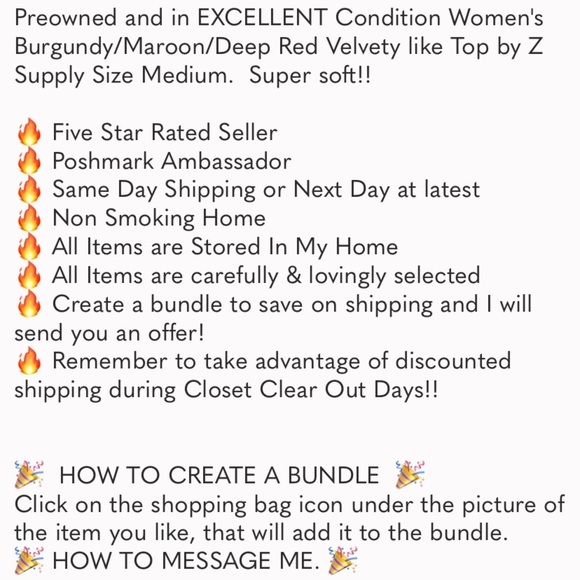 Womens Burgundy/Maroon/Deep Red Top by Z Supply Size Medium - Picture 9 of 10